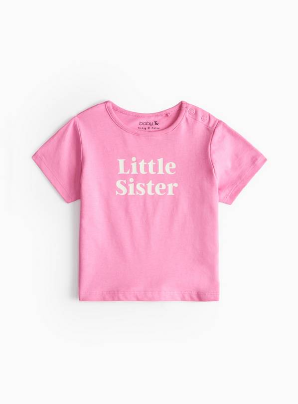 Pink Little Sister Slogan T-Shirt 6-9 months